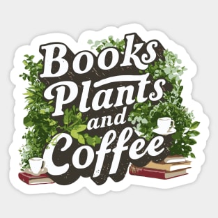 Books Plants and Coffee, Retro Plants Lover Sticker